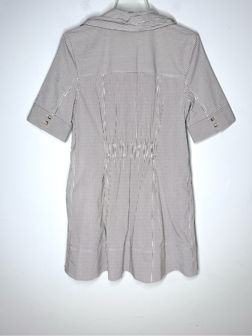 ME+EM Seersucker Stripe Mini Shirt Dress With Belt Chocolate/White Sz 4 - Picture 5 of 9